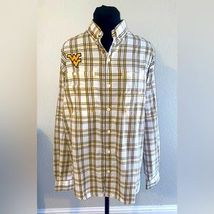 Mens Columbia WVU fishing shirt Super Tamiami size medium mountaineers plaid
